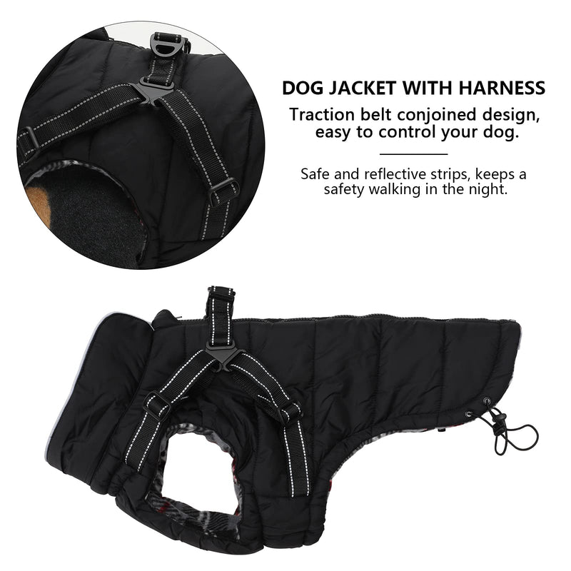 Pethiy Winter Warm Coat Waterproof Dog Winter Jacket with harness traction belt,Pet outdoor jacket Dog autumn and winter clothes For Medium, small Dog-Black-S S Black - PawsPlanet Australia