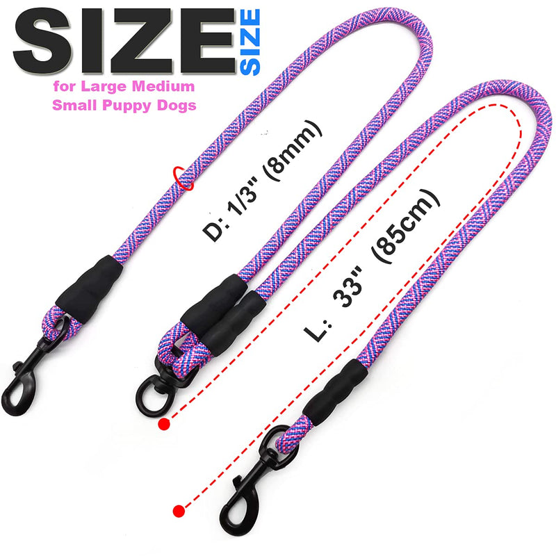 Mycicy Double Dog Lead Coupler, for Two Dogs, No Tangle 360° Swivel Rotation Dual Strong Lead, for Large Medium Small Puppy Dogs Small (1/3"D x 33"L) Pinkblue - PawsPlanet Australia