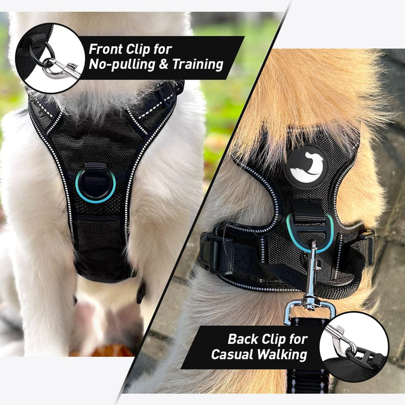 Joytale No Pull Dog Harness Medium Dogs, Reflective No Choke Pet Vest with Front and Back 2 Leash Clips, Soft Padded Harnesses with Easy Control Handle for Training and Walking, Black, M - PawsPlanet Australia