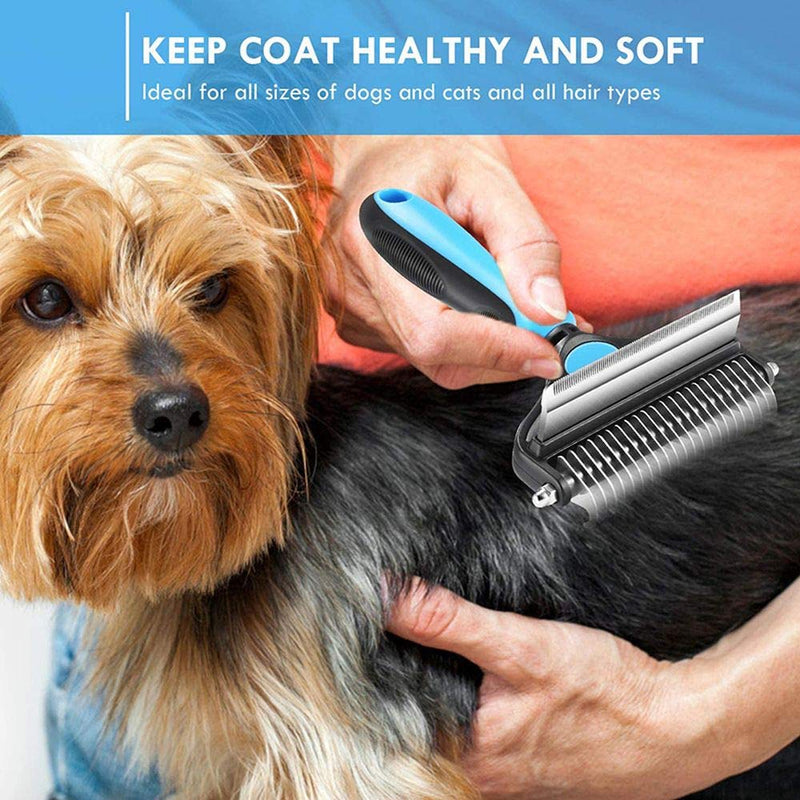 Professional Dog Brush / Cat Comb - Double-Sided Pet Grooming Comb, Efficiently Removes Detangles and Short, Long, and Shedding Loose Fur Hair, Self Cleaning Slicker Deshedding Comb, Worth for Family Pet Grooming Tools - PawsPlanet Australia