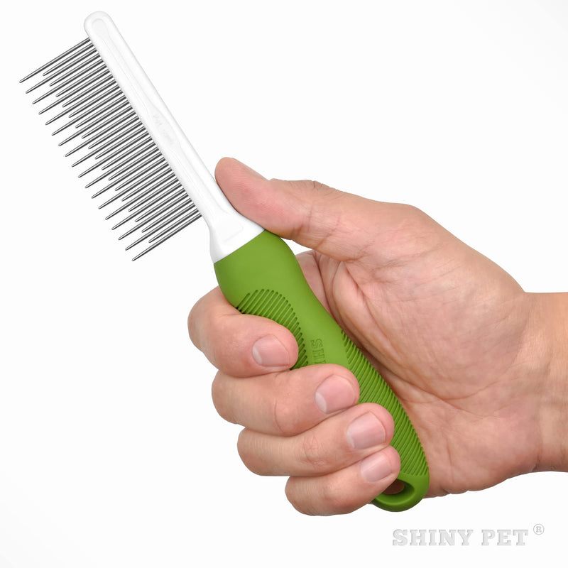 Detangling Pet Comb for Dogs & Cats - Detangler Grooming Tool with Long & Short Stainless Steel Metal Teeth for Dematting Matted Fur, Combing Out Knots, Removing Tangles from Undercoat - Ebook Guide TOOL7 - PawsPlanet Australia