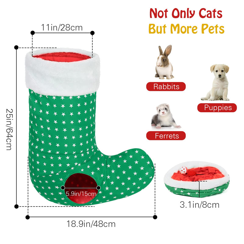 Pawaboo Cat Toy, 2 Way Christmas Stocking Play Tunnel Christmas Tunnel Toy with Crinkle Paper and Spring Steel Frame Interactive Toy Small Animal Tube for Kittens, Green Pentagram - PawsPlanet Australia