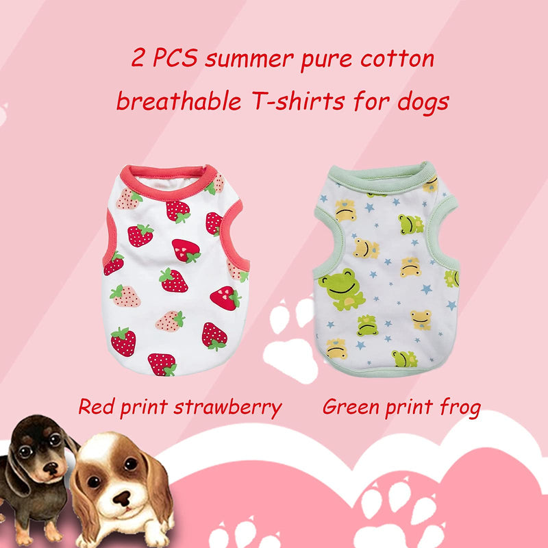 PETCARE 2 PCS Cotton Dog Shirts Pet Shirts Cartoon Print Dog T-Shirt Vest Pet Clothing Puppies Clothes for Small Dogs Doggie Spring Summer Apparel(XS(Chest: 26cm/10.24inch), 2 STYLE) X-Small Frog+Strawberry - PawsPlanet Australia