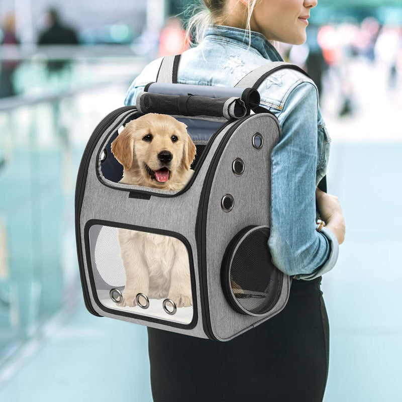 FASRIOU Expandable Pet Carrier Backpack for Cats, Dogs and Small Animals, Portable Pet Travel Carrier, Super Ventilated Design, Airline Approved, Ideal for Traveling/Hiking /Camping, Grey - PawsPlanet Australia
