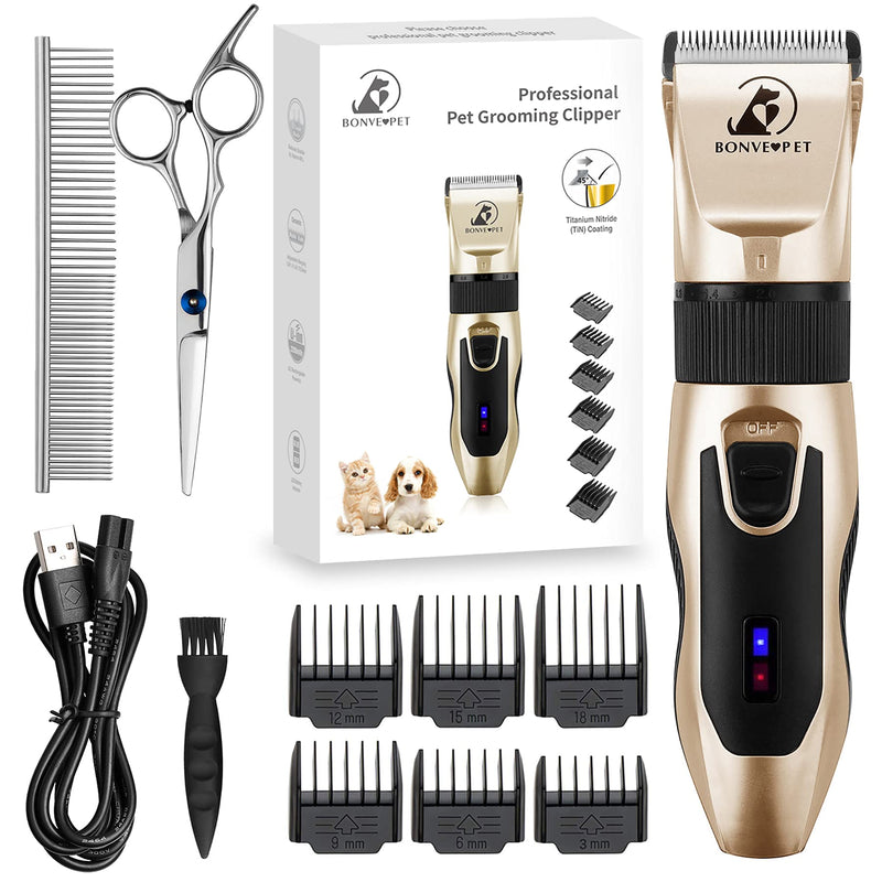 Bonve Pet Dog Clipper Clipper Dog Cat Quiet Professional Animal Hair Trimmer Pet Dog Trimmer Animal Hair Trimmer Cordless Rechargeable Electric Hair Trimmer Gold Color - PawsPlanet Australia
