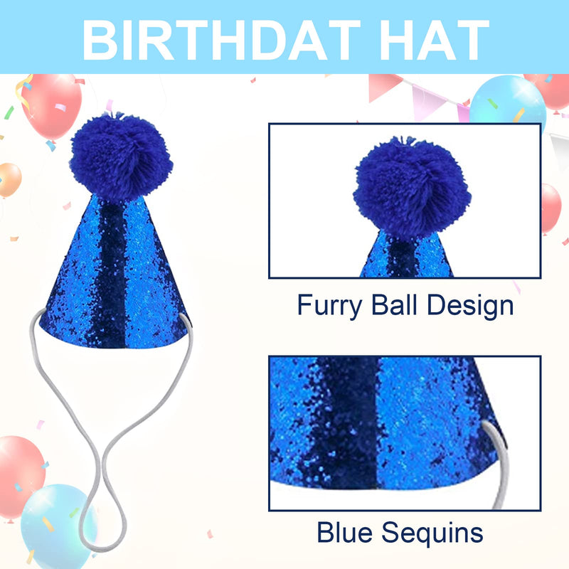 HACRAHO Dog Boy Birthday Supplies, 2 PCS Pet Birthday Plaid Bandana with Sequin Hat It’s My Birthday Dog Bandana Scarf and Adjustable Hat Pet Boy Birthday Party Supplies for Dogs Cats, Blue - PawsPlanet Australia