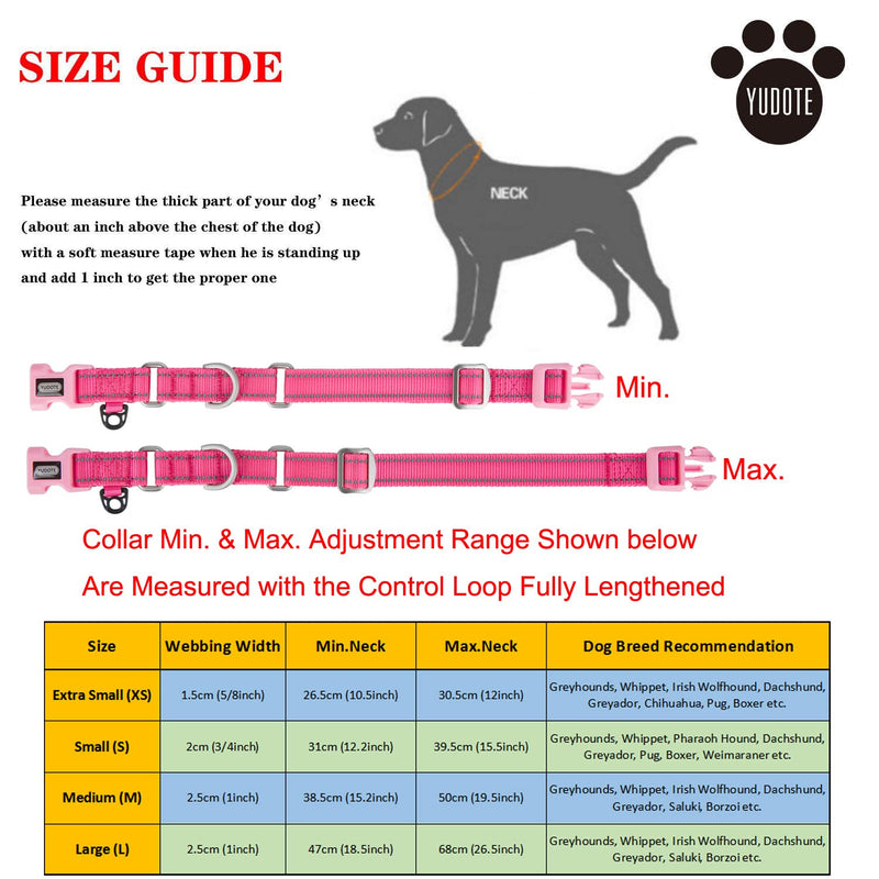 YUDOTE Reflective Martingale Dog Collars, Escape-Proof Anti-Pull Training Collar with Safety Quick Release for Narrow Head Dogs Make Walking Easier, Small, Hot Pink S (Pack of 1) Hot Pink - PawsPlanet Australia