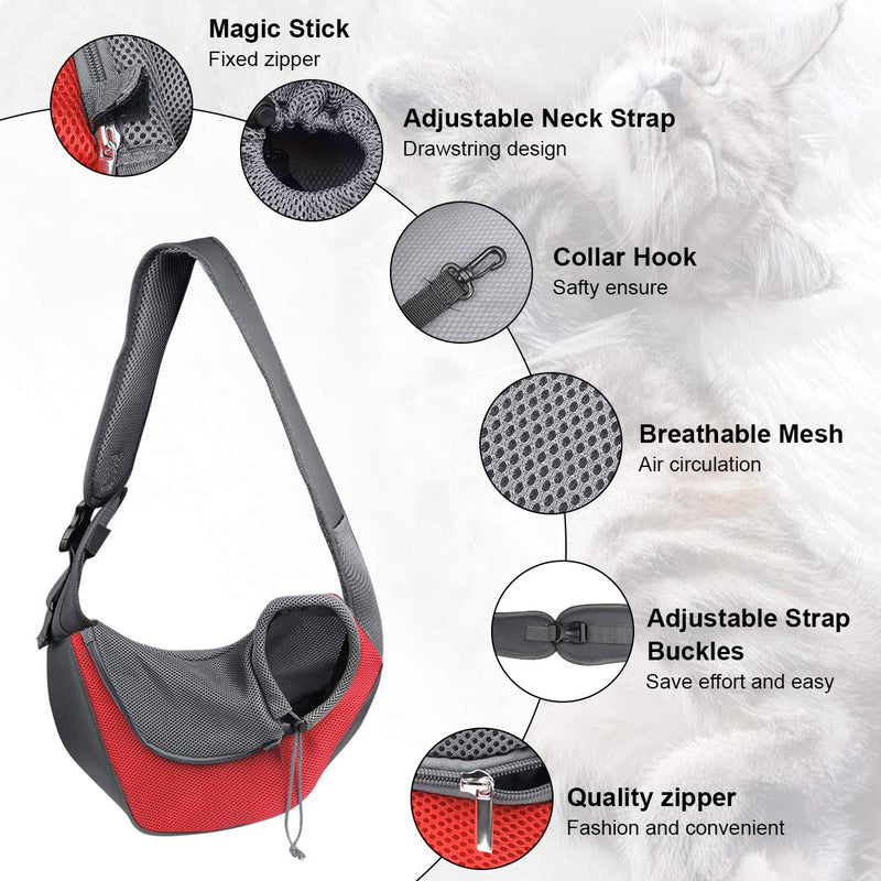 [Australia] - YouJia Pet Dog Sling Carrier, Breathable Mesh Travelling Pet Hands-Free Sling Bag Adjustable Padded Strap Front Pouch Single Shoulder Bag for Dogs Cats M(Up to 6 LB) 