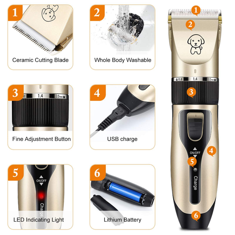 Dorakitten Dog Grooming Clippers for Pets - 12PCS Dog Grooming Kit Low Noise Professional Cat Clippers Rechargeable Electric Trimmer Set|Dog Clippers Shaving Tool Suitable for Animal - PawsPlanet Australia