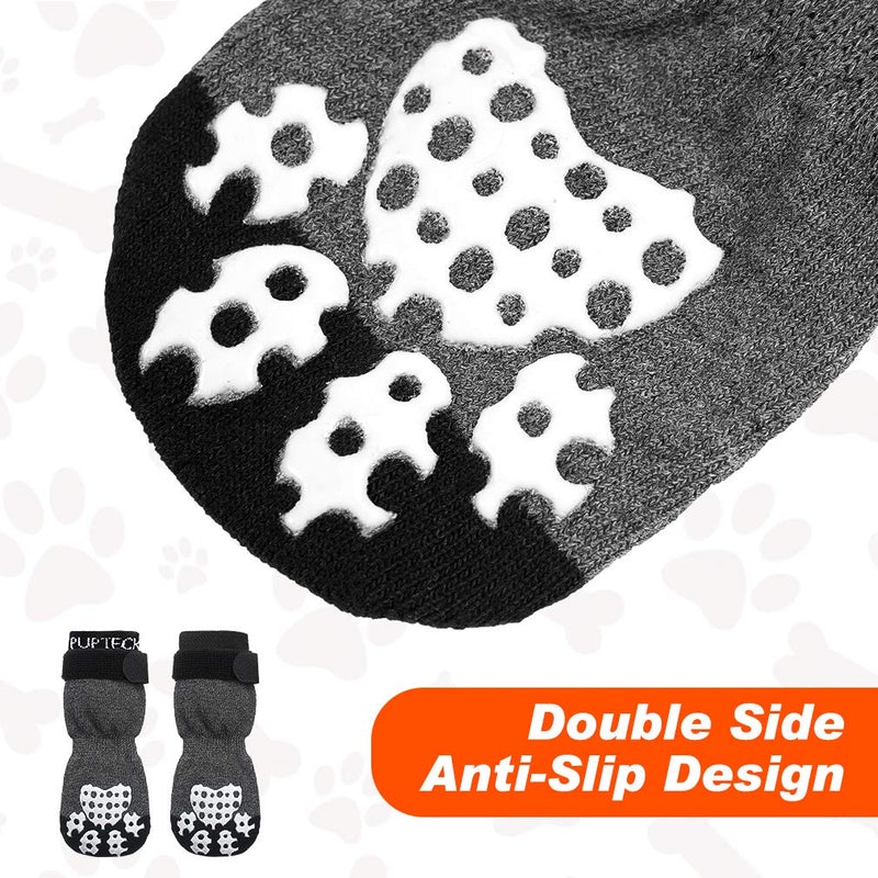 [Australia] - PUPTECK Double Side Anti-Slip Dog Socks with Adjustable Straps for Indoor Wear - 2 Pairs Pet Paw Protection Traction Control Socks on Hardwood Floor S-5.7x2in 