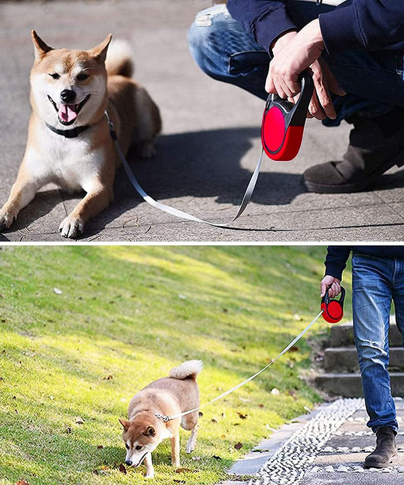 CFMOUR Retractable Dog Lead, 3m/15kg Red Heavy-Duty Extendable Dog Leads for X-Small to Small Dogs Cats; Strong Nylon Tape Ribbon Leash, One-Button Brake&Lock, Bonus Training Clicker 3m/XSmall-Small - PawsPlanet Australia