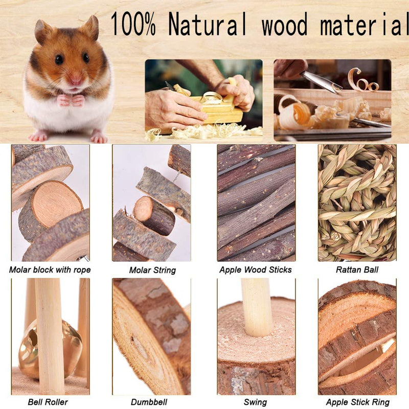 CCCYMM 13 Pcs Pet Natural Wooden Chew Toys Dumbells Exercise Bell Molar Toy for Parrot, Rabbit, Chinchilla, Guinea Pig, Hamster Small Animals - PawsPlanet Australia