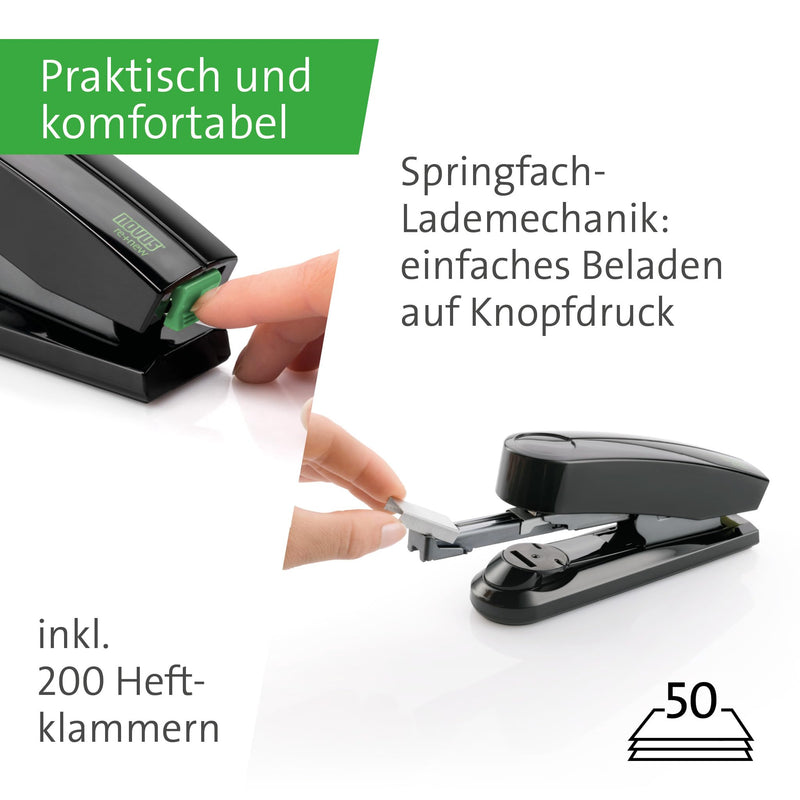 Novus B 4 FC re+new stapler (metal stapler with plastic top made from sustainable recycled material, 50 sheets, including 200 staples) black - PawsPlanet Australia