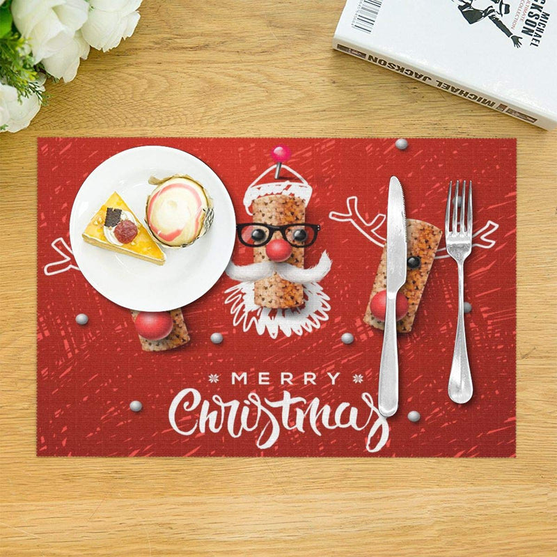 PrelerDIY Funny Christmas Reindeer Cork Placemats Set of 4 Heat Insulation Stain Resistant Non Slip Washable Table Mats Kitchen Dining Table Decoration 18x12 Inches Christmas #Reindeer Cork 18*12 in, 4pcs - PawsPlanet Australia