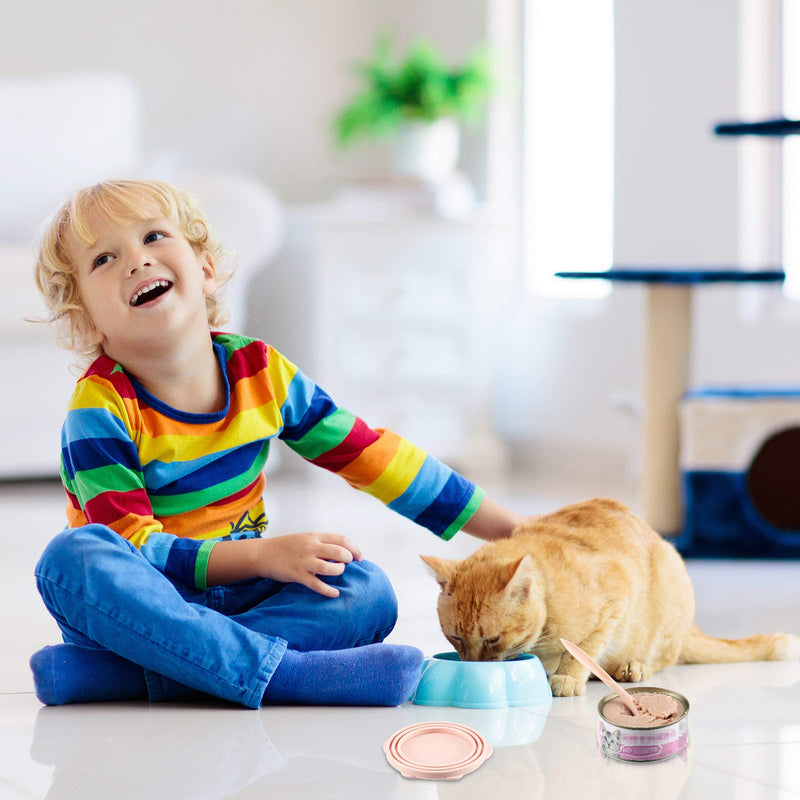 2 Pieces Cute Pet Food Can Lids with 2 Spoons, Silicone Can Lids Covers for Dog and Cat Food, Universal Silicone Cat Food Can Lids 1 Fit 3 Standard Size, Pink and Blue - PawsPlanet Australia