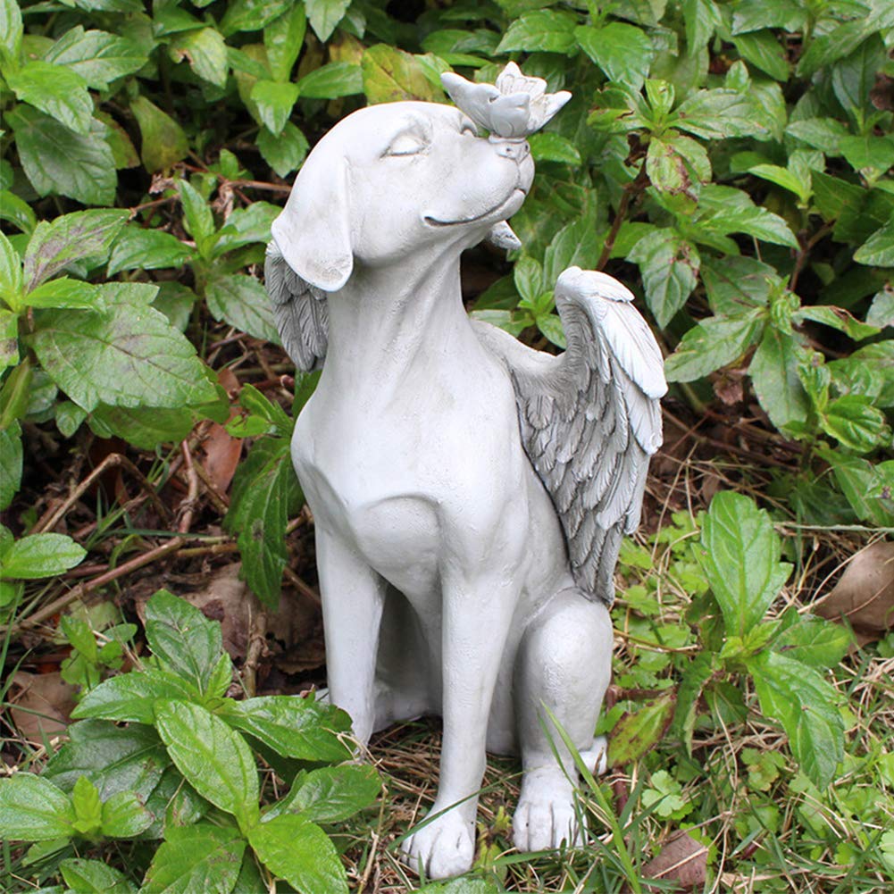 Dog Angel Pet Memorial Grave Marker Tribute Statue, Decorative Pet Memorial Animal Garden Statue, Polyresin, Stone Finish - Dog Angel - PawsPlanet Australia