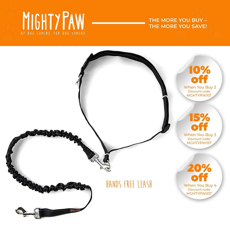 Mighty Paw Hands Free Dog Leash | Premium Runners Pet Lead and Adjustable Hip Belt. Lightweight Reflective Bungee System for Training, Walking, Jogging, Hiking and Running. 36 inch Black - PawsPlanet Australia