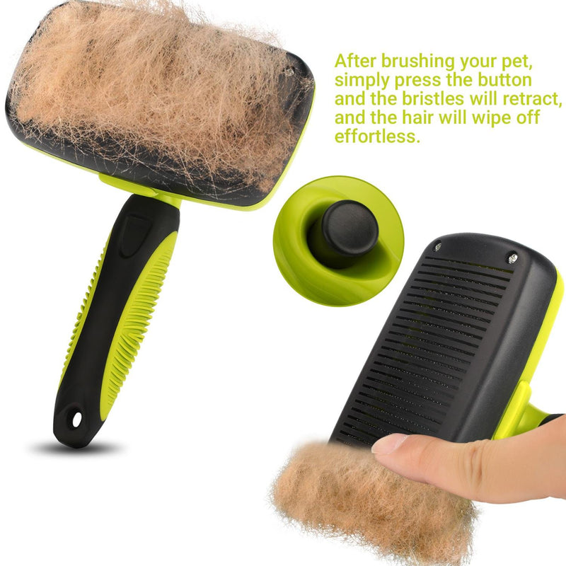 pecute Slicker Dog Brushes,Self Cleaning Pet Grooming Brush- Removes 90% of Dead Undercoat and Loose Hairs,Suitable for Medium and Long Haired Dogs Cats Green, Large Original Round Button - PawsPlanet Australia