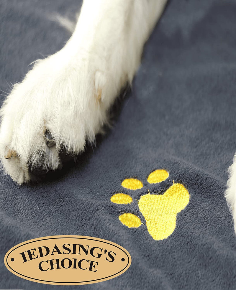 Dog Towel Pet Towel Super Absorbent Paw Pattern Soft Quick-Drying Suitable for Dog Bathing Grooming Travel Beach Large Size Dark Grey 39.37 x19.69in - PawsPlanet Australia