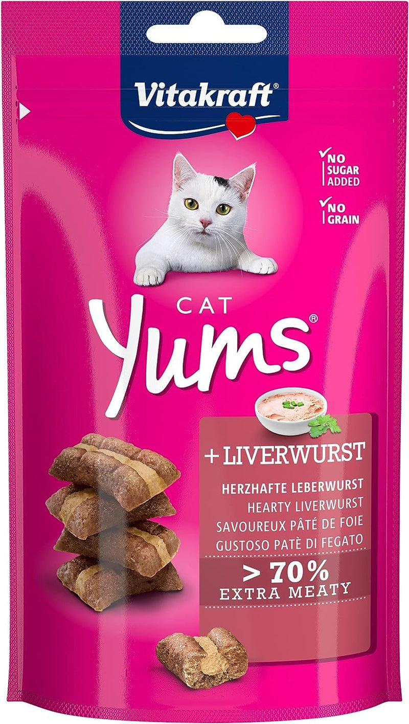 Vitakraft Cat Yums, cat snack, with hearty liver sausage, extra meaty, with visible filling, in a resealable bag (1x 40g) - PawsPlanet Australia