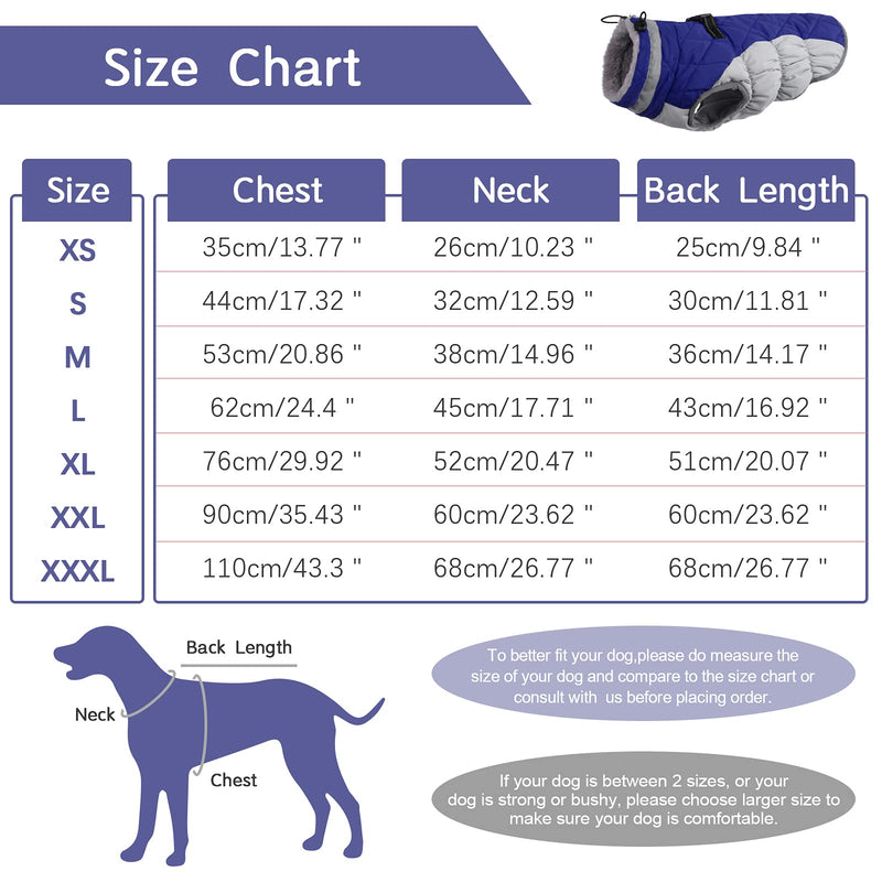 FUAMEY Padded Vest Dog Jacket - Reflective Dog Winter Coat Windproof Warm Winter Dog Jacket Comfortable Dog Apparel for Cold Weather - Warm Zip Up Dog Snowproof Vest for Small Medium and Large Dogs X-Small Blue - PawsPlanet Australia