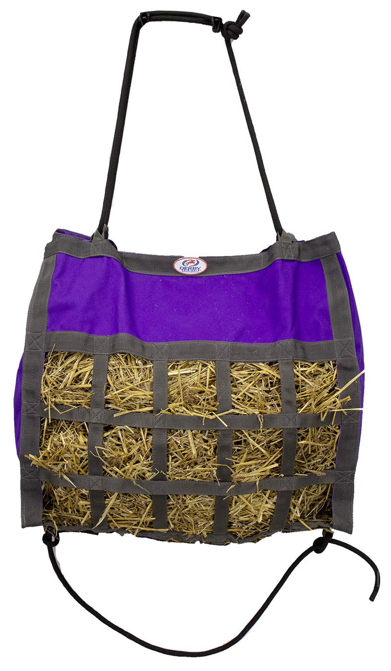 [Australia] - Derby Originals Drawstring Scratchless No Hardware Top Load Horse Hay Bag with New Super-Tough Bottom Purple/Charcoal Trim 