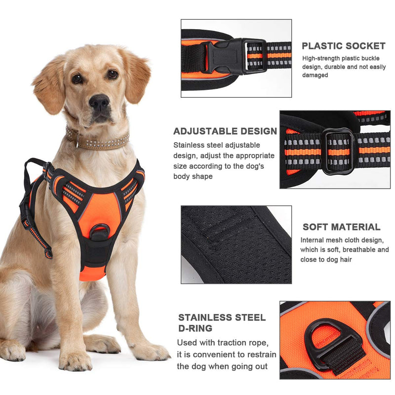 [Australia] - Vovodog Dog Harness No-Pull Pet Harness, Adjustable Outdoor Walking Pet Reflective Oxford Soft Vest with 2 Metal Rings and Handle Easy Control for Small Medium Large Dogs L (Neck: 14-22"|Chest: 26-29") Orange 