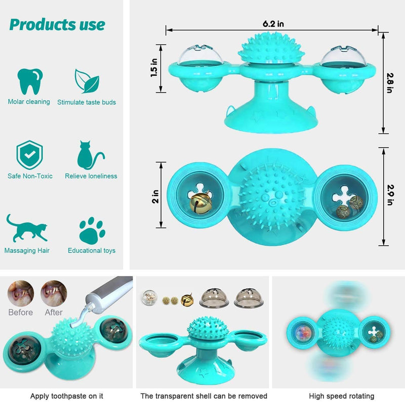 [Australia] - Windmill Cat Toy, Interactive Toys for Indoor Cats, Catnip Toys with Suction Cup LED Light Ball, Kitten Toys Durable Toothbrush Chew Toys Blue 