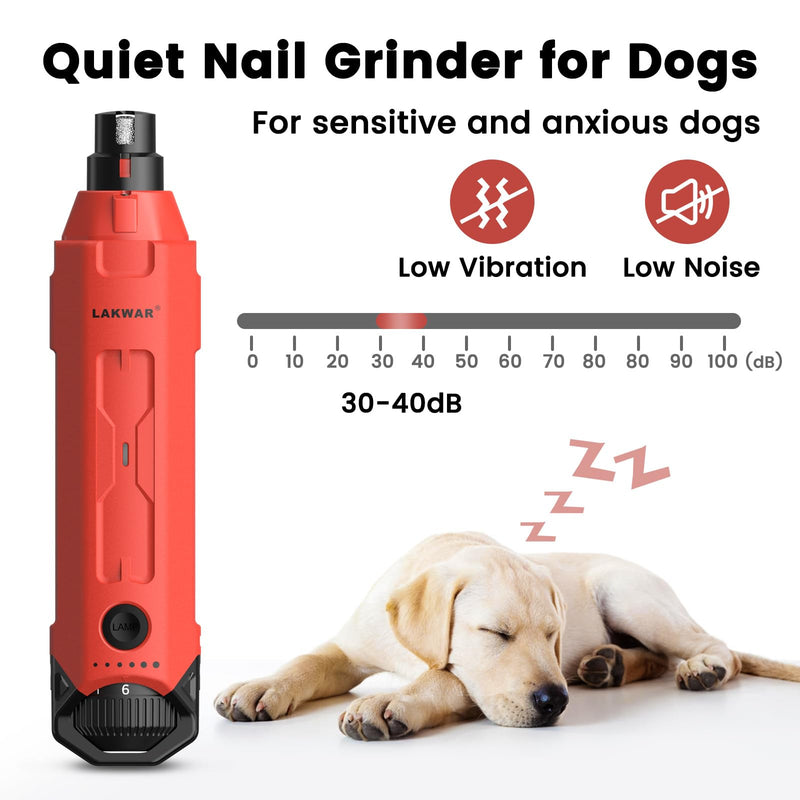 LAKWAR Upgraded 6 Speed Dog Nail Grinder with 2 LED Lights, Quiet Painless Powerful Pet Nail Trimmer for Dogs, Electric Nail File for Cats and Large Small Red - PawsPlanet Australia