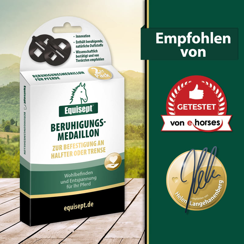 Equisept Calming Medallion Pack of 2 Innovative solution for calming horses With valerian & lavender Easy to attach to halter or bridle Naturally calming effect for up to 4 weeks - PawsPlanet Australia