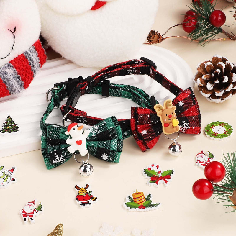 2pcs Christmas Cat Collar, 18-30cm Adjustable Cat Collar with Bell Detachable Cat Collar for Christmas Kitten Adult Cat Christmas Snowman - PawsPlanet Australia