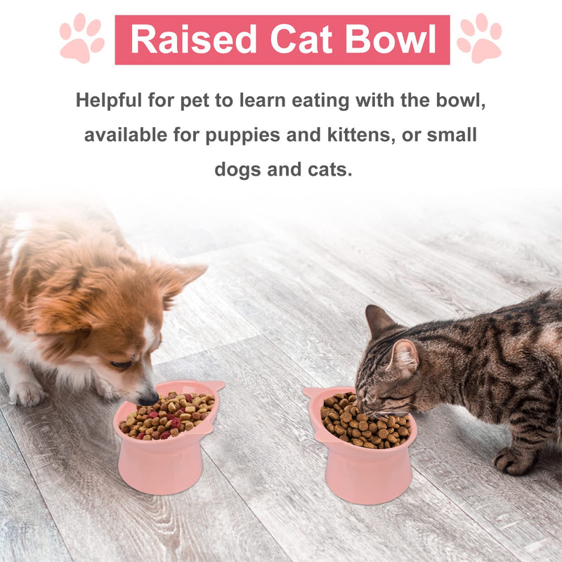 Raised Cat Bowl, Tilted Raised Food Water Bowls, Cute Cat Ear Shaped Cat Food Bowls, Neck Guard 45° Slanted Bowl for Dogs and Cats Pink - PawsPlanet Australia