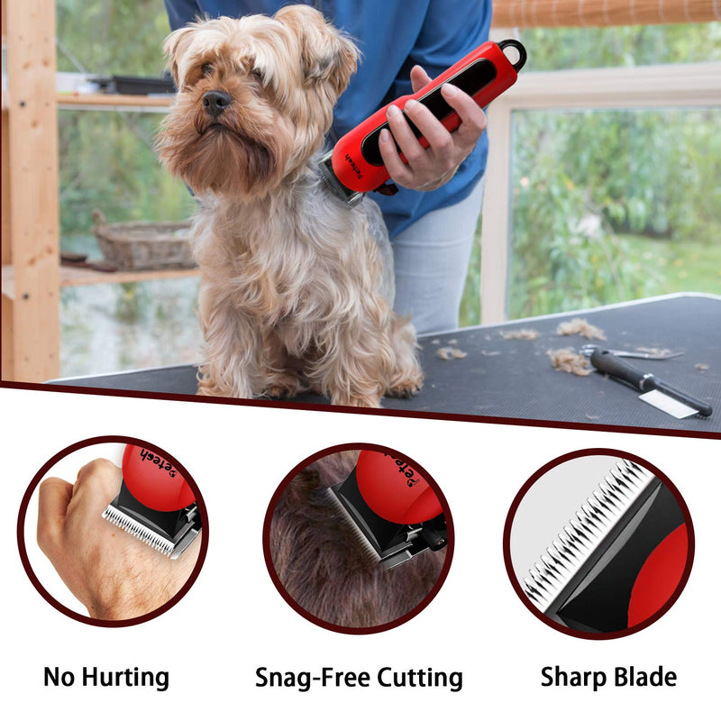 Petech Dog Grooming Clippers Rechargeable, Cat Shaver Cordless Trimmer, Quiet Low Noise Professional Pet Grooming Kit for Thick and Heavy Coat, Red, 1 set - PawsPlanet Australia