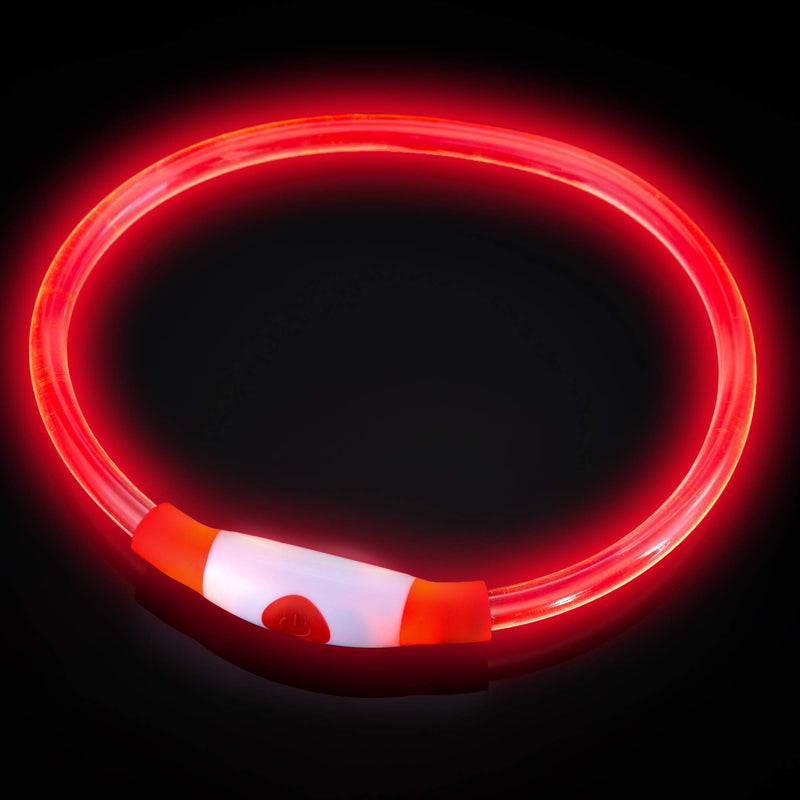 HYDE & HOUND LED Dog Collar - USB Rechargeable - Adjustable Cut to Size - Ultra Bright Colours - Glow Light Collar for Dogs - USB Rechargeable Lithium Battery - Night Visibility & Safety (Red) Red - PawsPlanet Australia