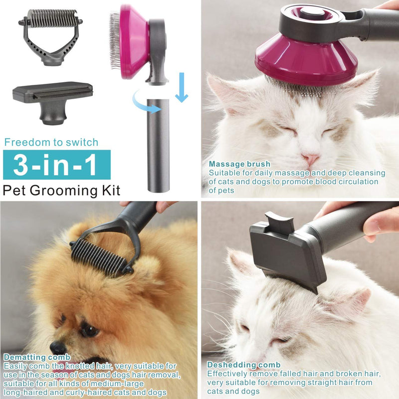 Idepet Dog Cat Pet Grooming Brush Kit,3 in 1 Pet Massage Beauty Comb Tools Hair Removal Kit For Long & Short Hair Dematting Shedding Tangles Remove Massage Beauty Pet Brush Kit - PawsPlanet Australia