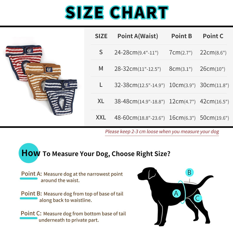 Namsan Dog Diapers Pack of 3 Washable Protective Pants for Female Dogs Adjustable Dog Panties for Urine Incontinence/Untrained Puppies/Dog in Heat - S Blue+Brown+Red - PawsPlanet Australia