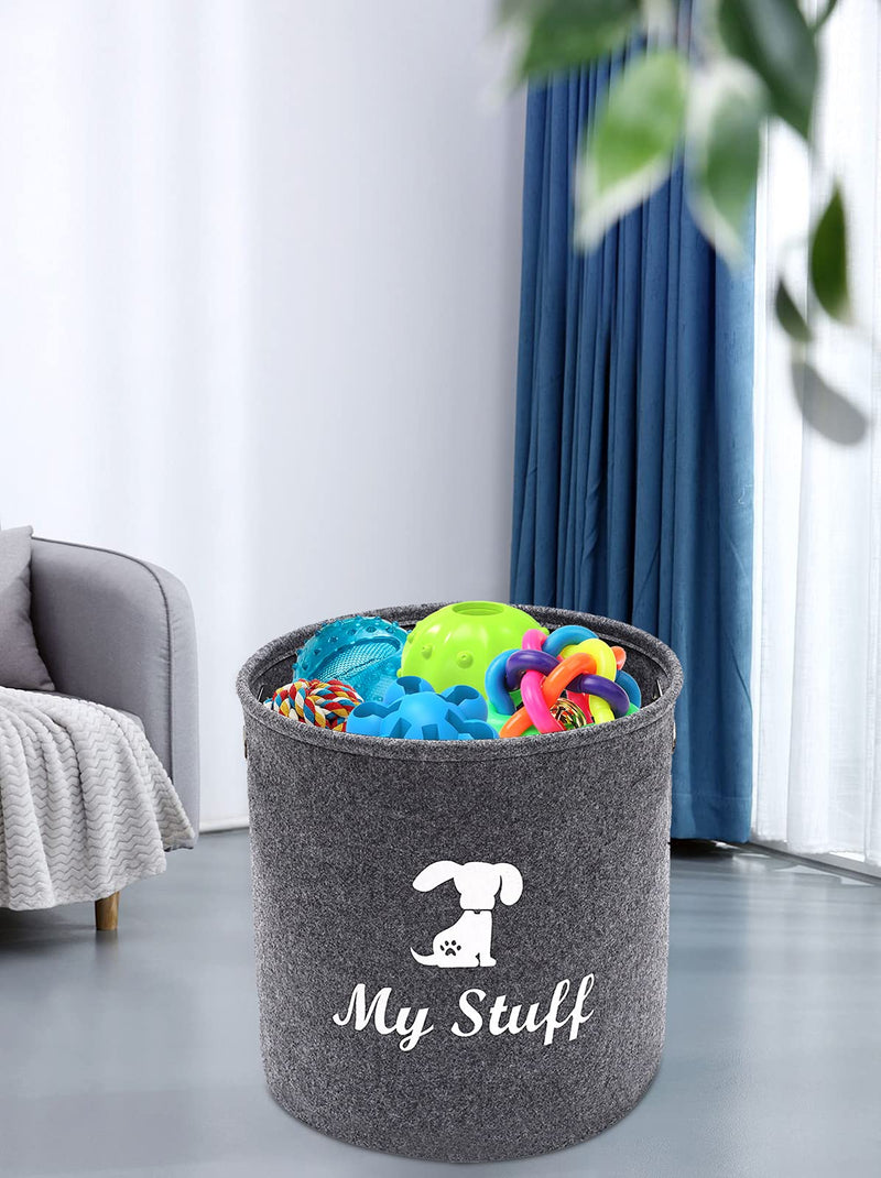 Morezi Round felt pet toy storage, dog toy bin, basket chest organizer with metal handles - perfect for organizing pet toys, blankets, leashes and food - Grey - PawsPlanet Australia