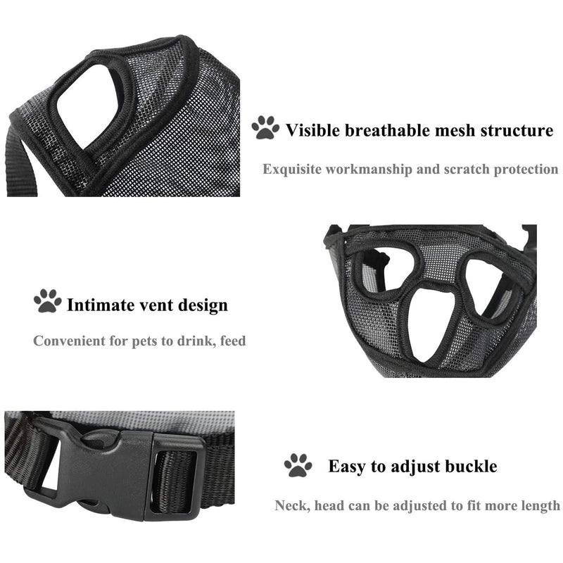 ILEPARK Short Snout Dog Muzzle Adjustable Mesh Bulldog Muzzle to Prevent Biting, Chewing and Barking(S,Black) S Black - PawsPlanet Australia