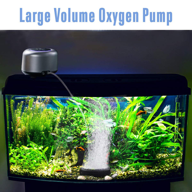 AQQA Aquarium Air Pump,5W 10W Powerful 2 Outlets,Fashion Ultra-Quiet Energy-Saving Oxygen Pump Adjustable 4 Airflow Rate Grades,Freshwater and Marine Fish Tank 5W (200GPH up to 300 gallon) Silver - PawsPlanet Australia