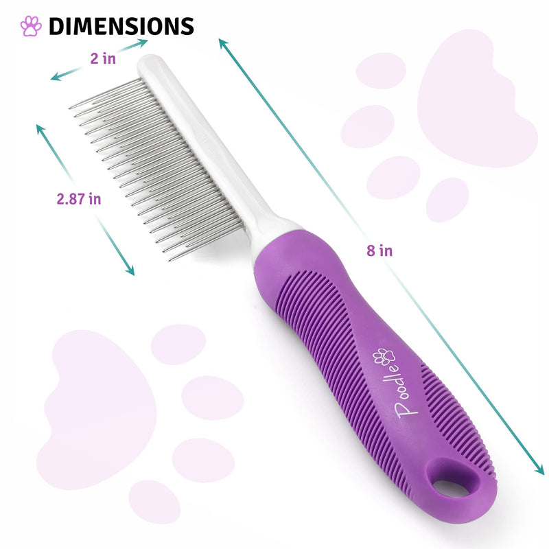 Detangling stainless steel pet comb with long and short teeth for removing matted fur, knots and tangles - detangler tool accessory for safe and gentle DIY grooming for dogs and cats - PawsPlanet Australia