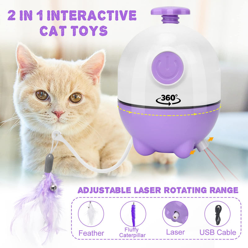 APPLYSU 2 in 1 Interactive Cat Toys for Indoor Cats, 360° Rotating Cat Feather Toy Kitten Toys, Shutdown Automatic Cat Laser Toy with Many Replacement Purple - PawsPlanet Australia