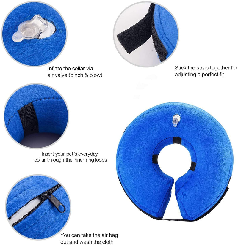 Pet Inflatable Protection Cover Collar for Dogs and Cats with Adjustable Buckle Recovery Puppy Cone with Adjustable Neck, Prevent Dogs from Biting & Scratching, Recovery from Surgery or Wounds - S - PawsPlanet Australia
