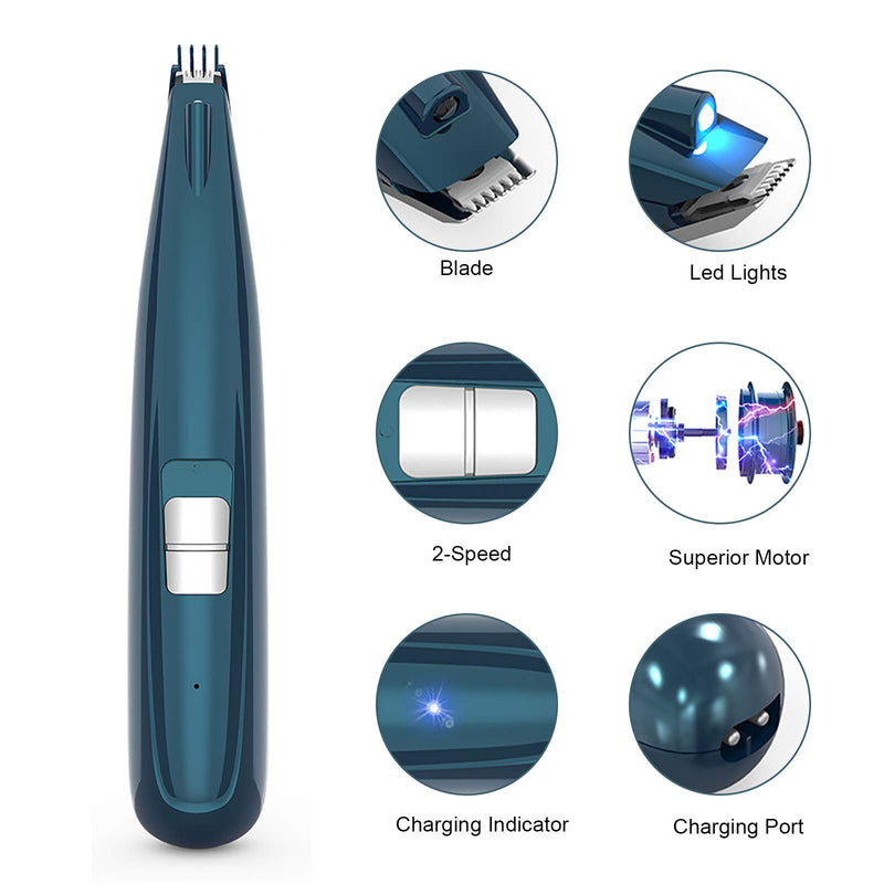 Pet Foot Hair Trimmer with Led Light, Electric Dog Grooming Clippers, Pet Hair Clippers Low Noise USB Rechargeable Shaving Tool for Pet Hair Around Face, Eyes, Ears, Rump, Paws - PawsPlanet Australia