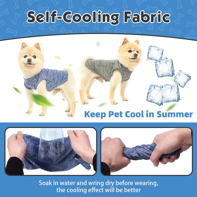 Dog Cooling Shirt 2 Packs - Quick Dry Soft Breathable Stretchy Shirt Self Cooling Absorb Water and Evaporate Quickly Sleeveless Vest for Small Medium Dogs Cats Puppy S (Neck 10"/ Chest 14"/ Back Length 11") Grey & Navy - PawsPlanet Australia