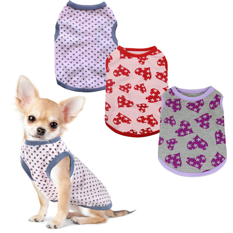 CooShou 3 Pcs Dog Holiday Shirts Pet Soft Cotton T-Shirts Outfits Heart Pattern Puppy Shirt Dog Spring Summer Lightweight Pet Tank Top Puppy Outfit Small - PawsPlanet Australia