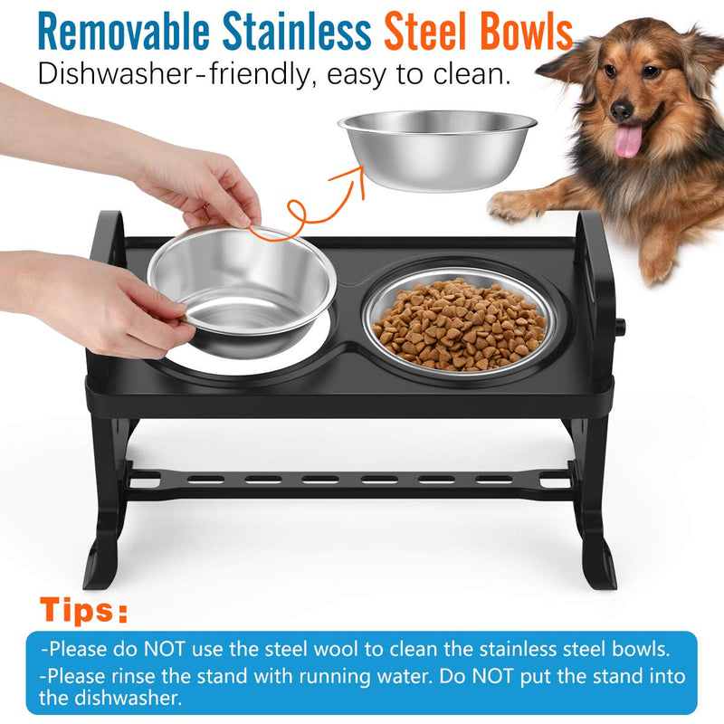 VavoPaw Adjustable Elevated Dog Bowls, 4 Adjustable Heights Dog Cat Raised Stand Feeder with Double Stainless Steel Bowls, Detachable Elevated Food & Water Dish for Cats and Small Medium Dogs, Black - PawsPlanet Australia