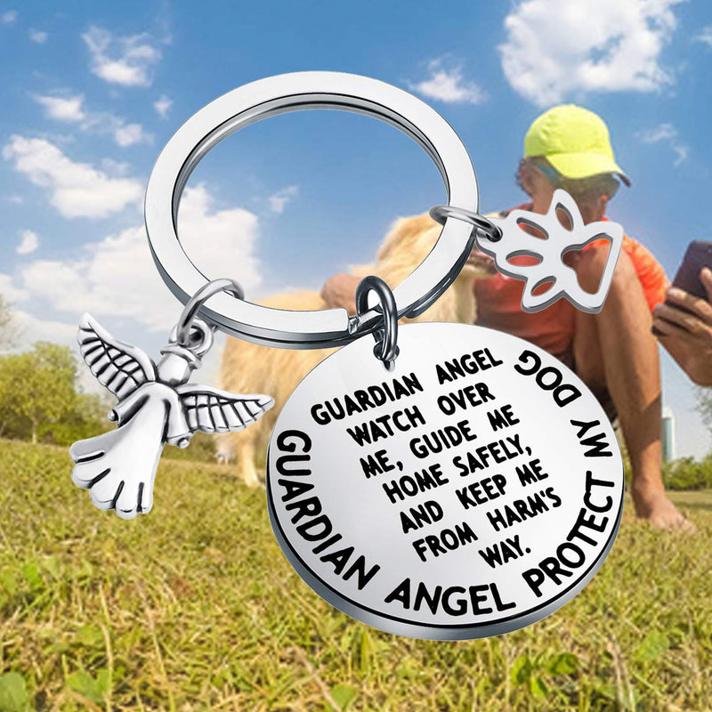 [Australia] - MYOSPARK Guardian Angel Protect My Dog Pet Protection Stainless Steel Pendant Collar Charm Dog protection tag 
