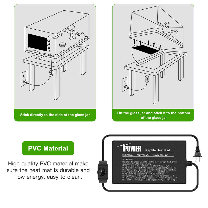 iPower Reptile Heating Mat with Temperature Adjustable Controller Under Tank Warmer Terrarium Heat Pad for Reptiles and Amphibians 4 X 7 Inch - PawsPlanet Australia