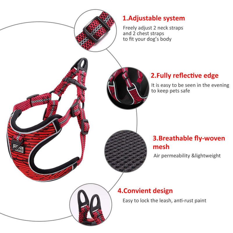 No Pull Dog Harness, Adjustable Breathable Reflective Lightweight Pet Vest Harness Front Soft Mesh Padded Escape Proof Easy Control for Dog/Cat/Other Pet for Outdoor Walking Training (Red, S) Red S(Chest 40-49cm) - PawsPlanet Australia