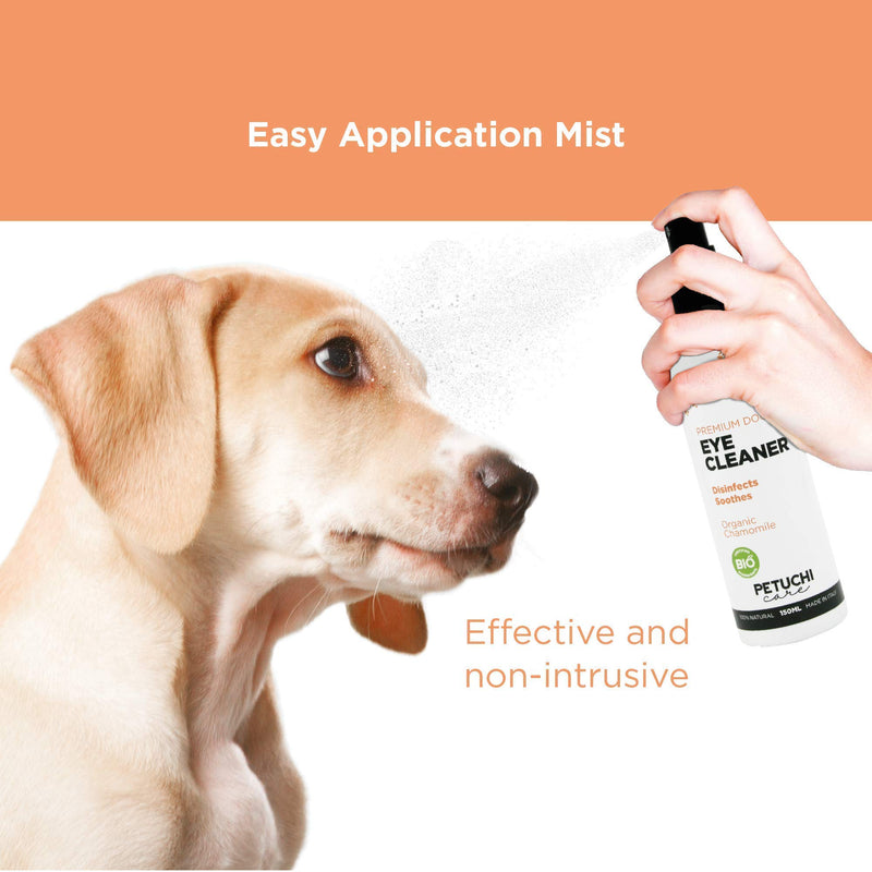 PETUCHI Eye Cleaner for Dogs Bio; Disinfects and Calms Irritated Eyes; Eye Drops in Soft and 100% Natural Spray; Easy Application; 150ml - PawsPlanet Australia